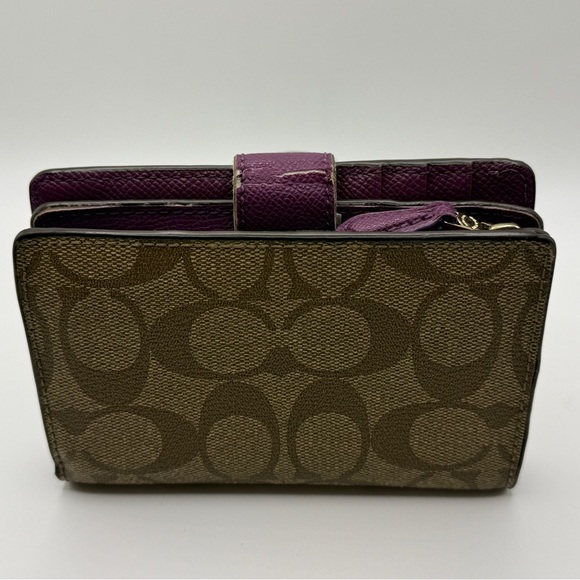 Coach Signature Medium Corner Zip Wallet - Brown/Plum - Picture 3 of 12